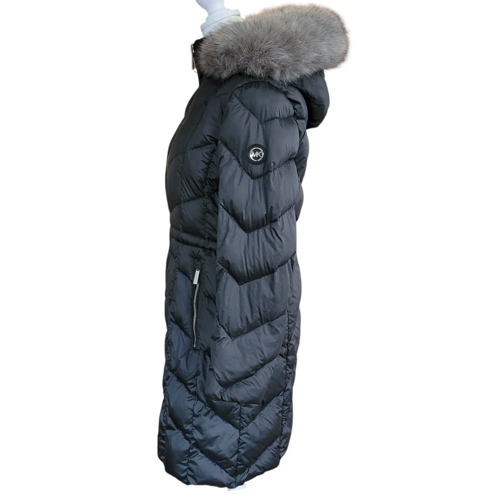 Like New Chic Michael Kors Puffer Coat with Removable Faux Fur Hood Size PS
